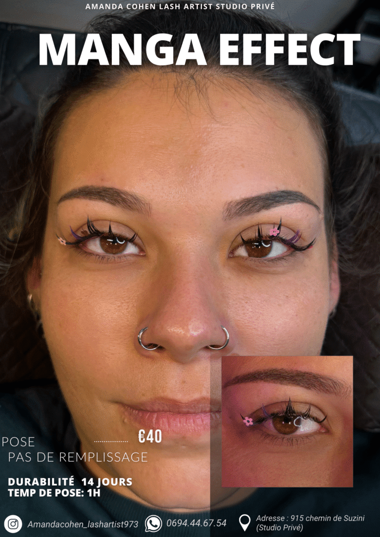 Manga Effect – extensions de cils avec spikes – technique avancée – Studio Amanda Cohen – Cayenne Guyane