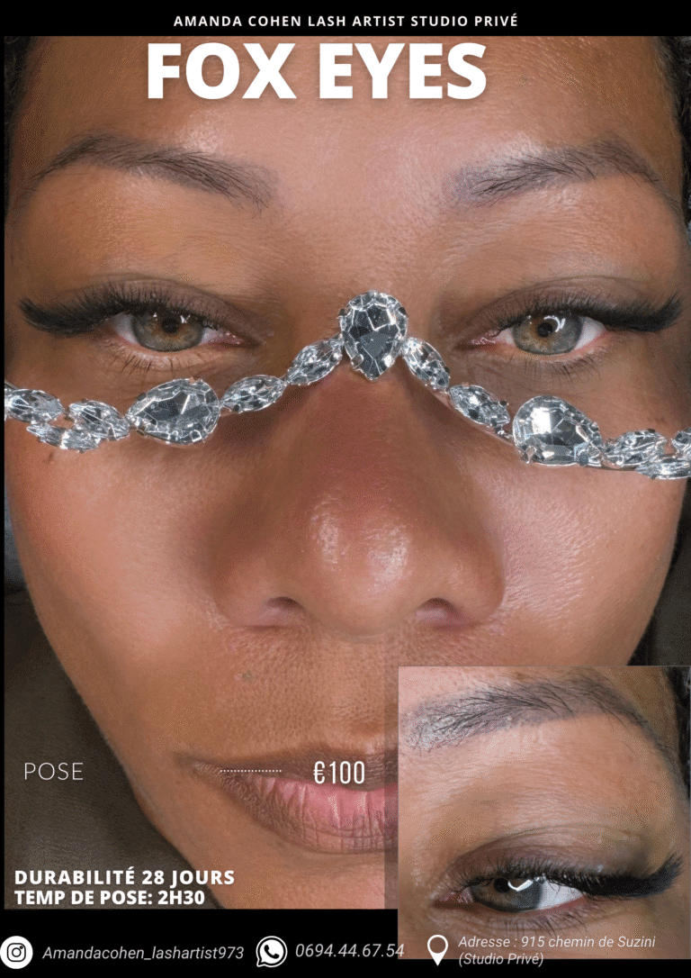 Extension de cils Fox Eyes – effet allongé et structuré – Studio Amanda Cohen – Cayenne Guyane